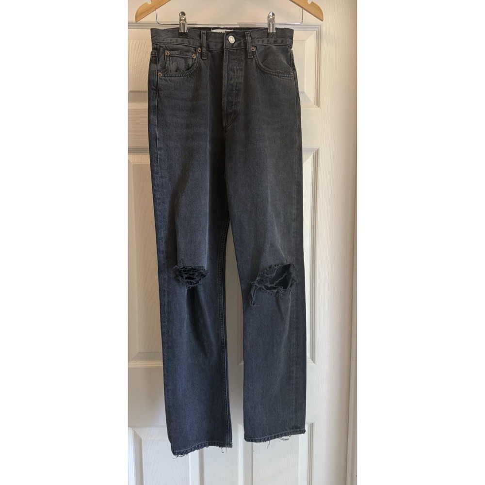 AGOLDE 90's Pinch Waist Jeans Womens 24 Black Distressed Straight Leg A154B-1157